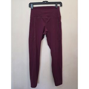 HeyNuts Essential Leggings High Waisted V-Stitch Maroon Burgundy Size Small